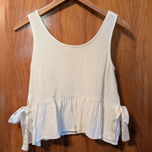 Pink Lily Cropped White Cotton Ribbon Tank Top Size Small - Picture 2 of 6
